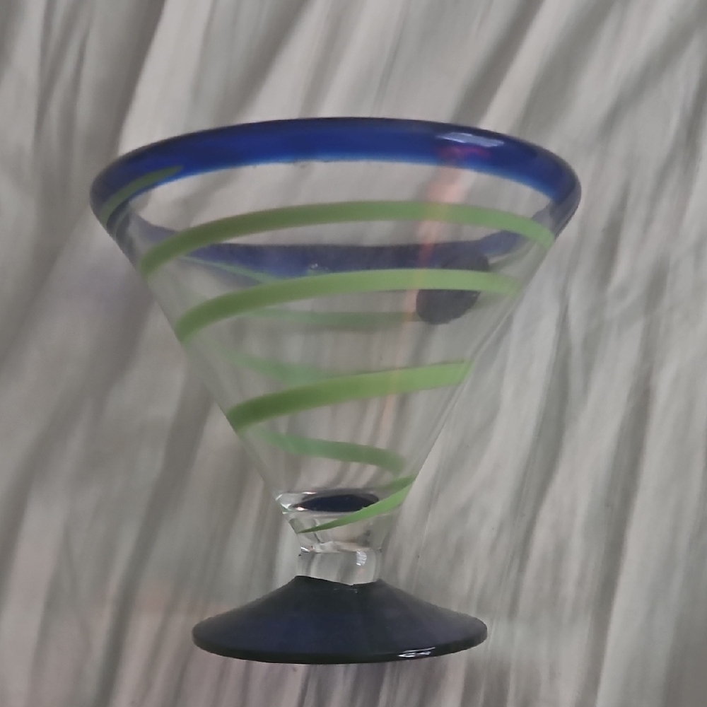 Blue and Green Swirl Glass Martini Glass